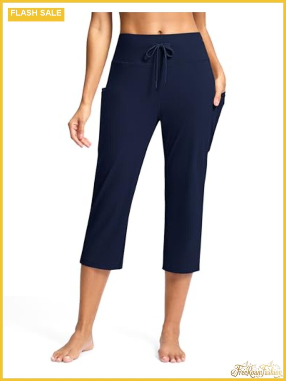 High Waist Yoga Capri Pants with Pockets Tummy Control Straight Leg Workout